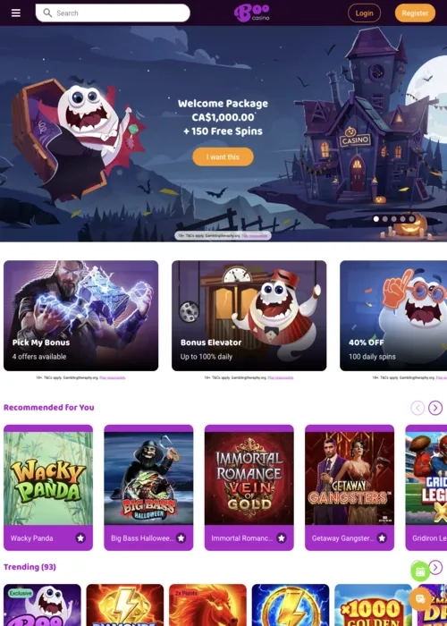 Live casino game library Boo Casino